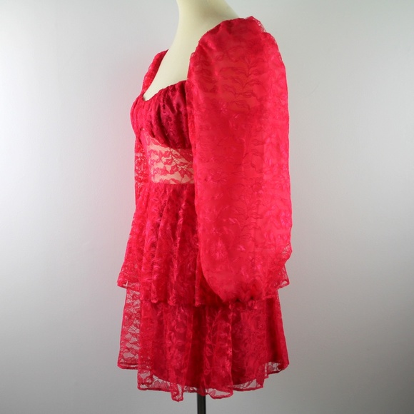 Majorelle Revolve Brielle Pink Floral Lace Puff Long Sleeve Mini Dress M NWT - Picture 5 of 8